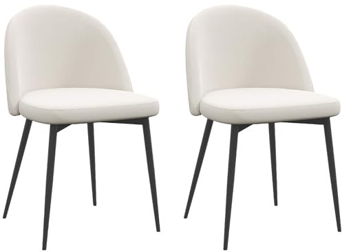 HOMCOM Lot de 2 chaises Salle à Manger Chaise de Cuisine scandinave Chaise en Velours rembourrée avec Pieds effilés en métal, pour Salon, Salle à Manger, crème