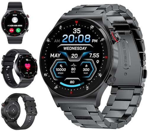 LIGE Smartwatch Herren, 1.43″AMOLED-Display Touch Militär Smart Watch mit Bluetooth-Anrufe, 100+ Sportmodi Fitnessuhr IP68 Wasserdicht Sportuhr, Android iOS Fitness Tracker