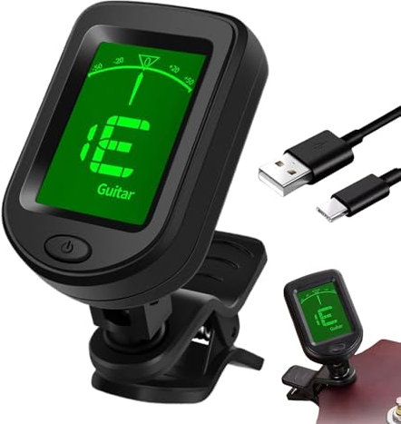 Guitar Tuner Clip, Rechargeable Bass Tuner Clip On, Digital LCD Display for Precise Tuning, 360 Degree Rotation String Instrument Tuning Tool for Ukulele, Banjo, Violin, and More