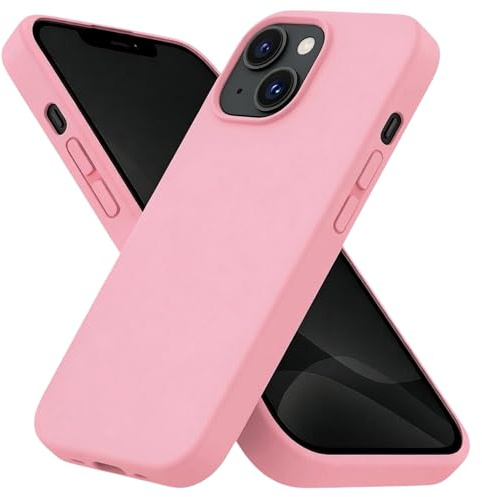 POINT&GO Coque antichoc pour iPhone 14 rose, silicone liquide Premium Soft Touch, anti-empreintes et antidérapante, avec bords renforcés pour protection 360°, ultra fine et élégante