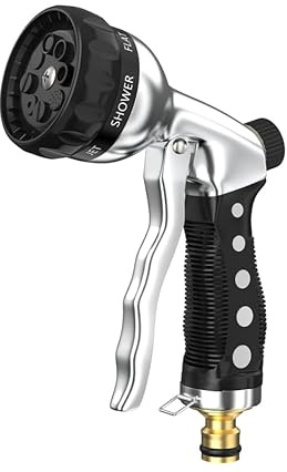 Gartenbrause - 7 Funktionen Spritzdüse - Metall Hochdruck Garten Handbrause, Einstellbarer Wasserdurchfluss, Gartenschlauch für Bewässerung Pflanzen oder Rasen, Autowaschen, Reinigung Haustiere