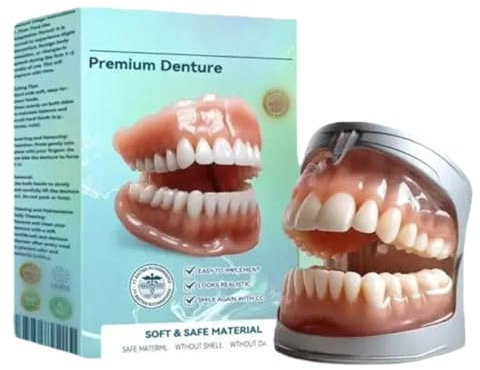 Prothèses dentaires complètes, prothèses dentaires rebasées en silicone, prothèses dentaires complètes personnalisées, prothèses dentaires complètes, idéal pour hommes et femmes (1 ensemble)