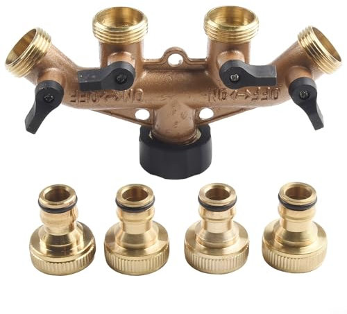 1 : répartiteur d'eau en laiton à 4 voies avec vannes d'arrêt individuelles, raccord de 1,9 cm pour irrigation de pelouse, adaptateur de robinet multiple