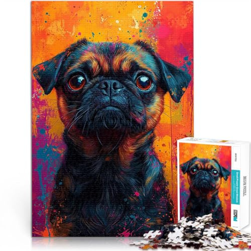 Puzzle für Erwachsene, 1000 Teile Präzisionsschnitt Mops-Porträt mit bunten Spritzern Tier Hund Haustier Porträt Pop-Art-Stil Heimdekoration Spielzeug38x26cm