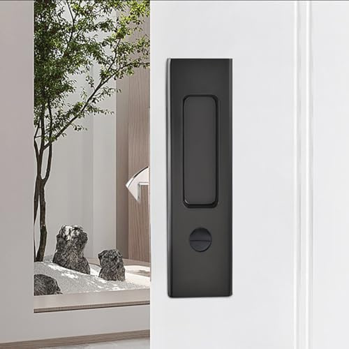 Ghyxfdai Sliding Pocket Door Lock, Invisible Recessed Handle Wooden Door Lock, Rectangular Brushed Black Mortise Lock, 6.3in/160mm, with Turn Knob (Black)