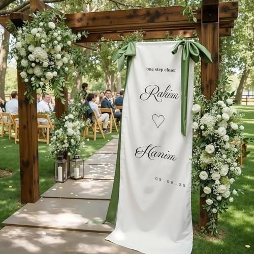 Individuelles Willkommensschild für Hochzeit, personalisierbar, modern, rustikal, Outdoor-Leinen-Stoffschild, Welcome to Our Wedding Banner, Boho-Hochzeitsdekoration, 70 x 200 cm