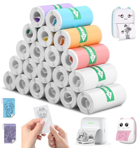 20 Rollen Mini Drucker Papier Selbstklebend, Thermorollen, Thermopapier