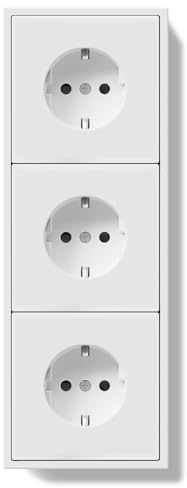 BSEEDLIFE Enchufe Pared,Enchufe Pared Schuko de Empotrar 3 Gang,16A,Marco Para PC,Fácil Instalación,Garras Plegables,220 * 80mm Blanco