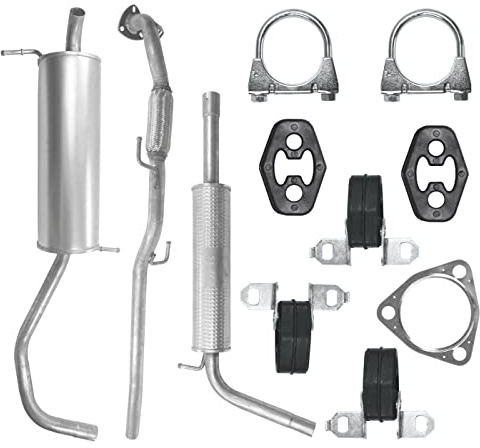 POLMOstrow Auspuff für VW Polo 4 IV 9N 2001-2006 | Kollektorrohr, Mitteltopf und Endtopf, Motoren: 1.2, Fließheck