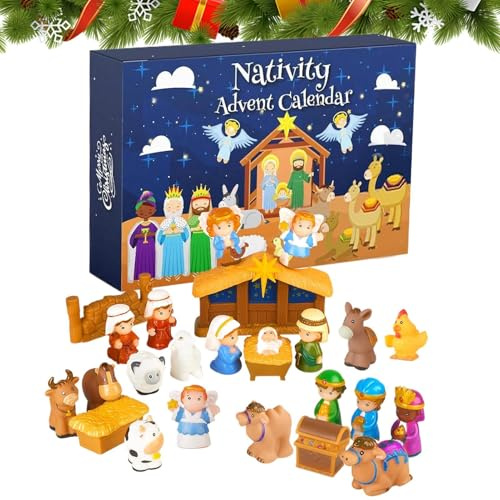 Adventskalender 2025 Kinder Krippe, 25-tägiges Krippenfiguren Komplettset, gummis Weihnachtskalender Kinder Krippe, Für Mädchen & Jungs – Weihnachtskalender-Kalender Geschenke Für Ab 1 2 3 4 5 Jahren
