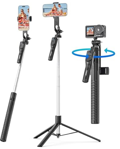 ORICO Treppiede per Smartphone/iPhone Bastone Selfie, Cavalletto con Telecomando Rimovibile, Manico 360° Girevole, 190cm Tripod per Foto di Gruppo, Vlog e Live