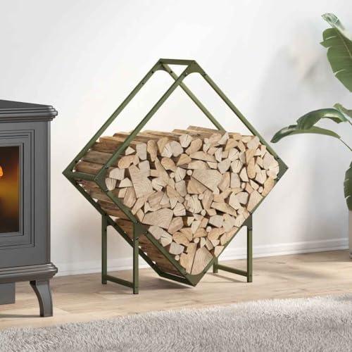 Ziaphsol Estantería para leña verde oliva de acero laminado en frío, 80 x 25 x 80 cm, soporte para leña de 100 kg, ahorro de espacio, almacenamiento de madera en el jardín y el salón
