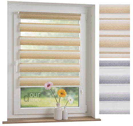 ourdeco® Doppel-Rollo, Duo-Rollo mit Farbverlauf / 120 x 150 cm braun/lichtdurchlässig, Blickdicht/Farben: Verlauf Braun, Verlauf Sand