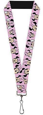 Buckle-Down Unisex-Erwachsene Schlüsselband – 1.0 – Minnie Mouse Expressions Polka Dot Pink/Weiß Schlüsselanhänger, Mehrfarbig, Einheitsgröße
