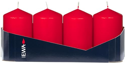 Sigro 4 Stück Stumpenkerzen, 9 x 5 cm, rot