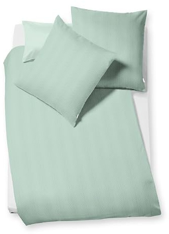 fleuresse Jaquard Damast Bettwäsche Jade Stipes Größe 155x220+80x80 cm Farbe Matcha