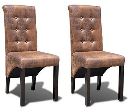 Festnight 2er Set Esszimmerstühle mit Hohe Rückenlehne | Küchenstuhl Polsterstuhl Wohnzimmerstuhl Stuhlgruppe | Braun Wildleder-Optik 42 x 56 x 95 cm