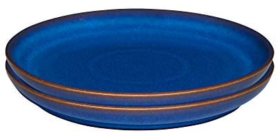 Denby - Imperial Blue Medium Plates Set of 2 - Dishwasher Microwave Safe Crockery 21cm - Royal Blue Coupe Ceramic Stoneware Tableware - Chip & Crack Resistant Lunch Plates