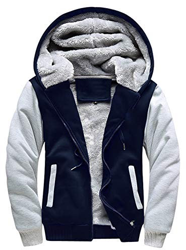 LBL Homme Hiver Chaud Sweats à Capuche Zippé Épaisse Veste de Manches Longues Manteau Bleu 2XL