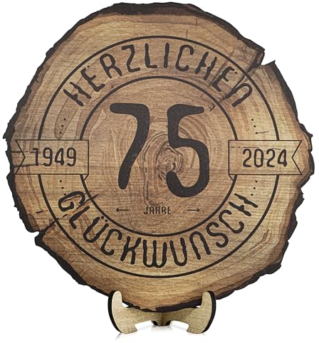 DARO Design – Baumscheibe mit Gravur für 75. Geburtstag – Geburtstags Geschenk aus Holz – Hochwertige Holz Geschenke mit Gravur ideal für Geburtstag – Dicke 6mm, Durchmesser 30cm – Made in Germany