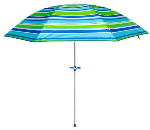 Pincho Sombrilla Playa 180 cm, Proteccion UV50+, Sistema, tubo acero 22/25 mm, Varillas Acero 3mm, Inclinable, Plegable, incluye Bolsa Transporte, ideal Playa Jardin Camping