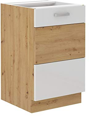 Spülenschrank 50 cm Eiche Artisan + Weiß Hochglanz Küchenzeile Küchenblock Küche