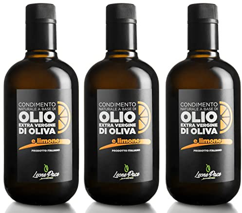 Leone Pace dal 1910- Condimento Naturale a base di Olio Extravergine di Oliva aromatizzato con limoni freschi spremuti, gusto morbido con note agrumate, ideale per esaltare piatti e insalate- 3X0,5 lt