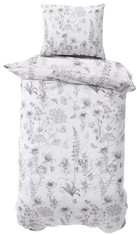 Class Home Collection Bettwäsche 155x220 Baumwolle – Ganzjahres Bettwäsche-Sets, weich & atmungsaktiv, Bettbezug und Kissenbezug 80x80 cm mit Reißverschluss Myra Weiß