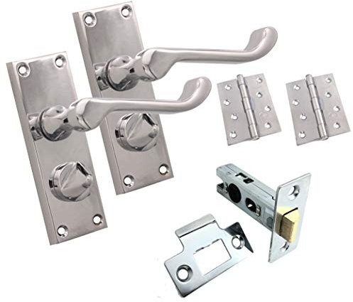 Victorian Scroll Chrome Lever Latch Lock Bathroom Privacy Door Handles Lock Set, Suitable for All Types of Internal Doors (Privacy Handle)