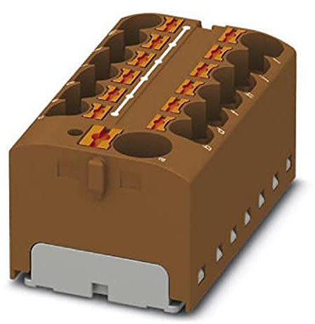 PHOENIX CONTACT PTFIX 10/12X4 BN Verteilerblock, 450 V, 32 A, Anzahl der Anschlüsse 13, Querschnitt 0,2 mm² - 6 mm², AWG 24 - 10, Breite 46,3 mm, Höhe 21,7 mm, Braun, 8 Stück