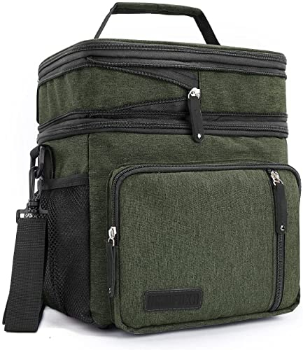 Lunchtaschen für Herren und Damen, erweiterbar, isoliert, Kühltasche, Doppelfach, wasserdicht, auslaufsicher, Kühltasche mit Schultergurt, großes Fassungsvermögen für Büro, Schule, Picknick (grün)