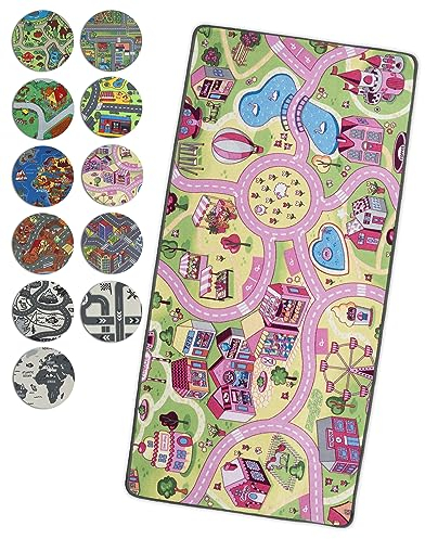 Primaflor Spielteppich mit Sweet City-Design - Spielteppich für Kinder 140 x 200 cm - pflegeleichter Kinderteppich mit Straßen