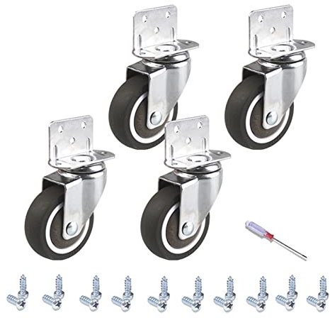 L-Rollen für Möbel 4 Stück TPE Gummi Universalrollen leises Möbelrollen Kugellager rollen für palettenmöbel grau Lenkrollen Für Auszügen oder Schubkästen Krippen (25mm,Bremse x4)
