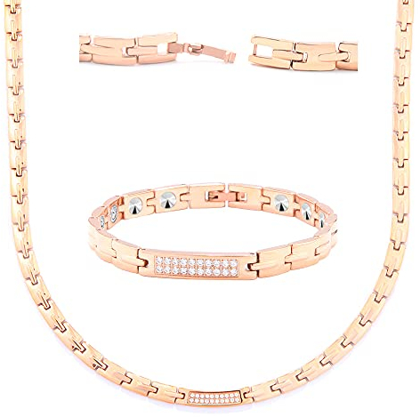 HAQI Magnetisches Armband und Halskette Set, Rose Gold Edelstahl Magnetische Halskette und Magnetisches Armband, Frauenschmuck Geschenk Set