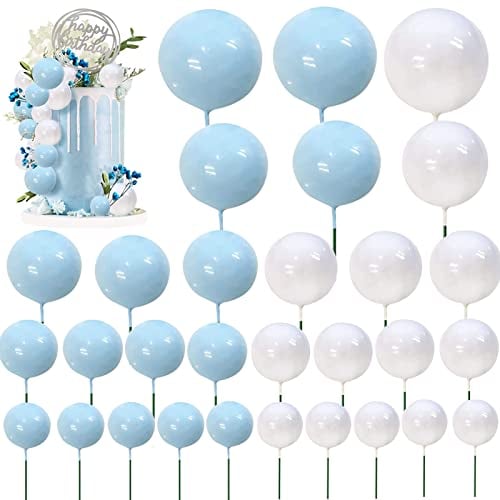 Kuchen Dekoration Kugel,50 Stück Schaum Ball Kuchen Picks Cupcake Perle Bälle DIY Kuchen Einlage Topper Geburtstag Kuchen Dekoration, für Valentinstag Geburtstag Hochzeit Bedarf Deko (Blau weiß)