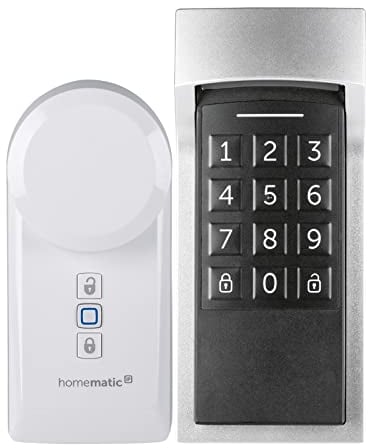 Homematic IP Smart Home Türschlossantrieb + Keypad, elektronisches Türschloss, Smart Lock nachrüstbar ohne Umbau, steuerbar per Codeschloss und Zahlencode aber auch per App, Alexa & Google Assistant