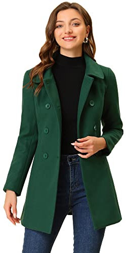 Allegra K Trench à double boutonnage à col Claudine pour femmes Costume d'Halloween Vert Foncé XL