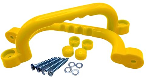 HOQ 1 Paar Premium Haltegriffe - 2 Stück hochwertige Kunststoff-Griffe - Handläufe 240x75 mm - für Stelzenhäuser, Hochbetten, Spielhäuser und Spieltürme - Gelb