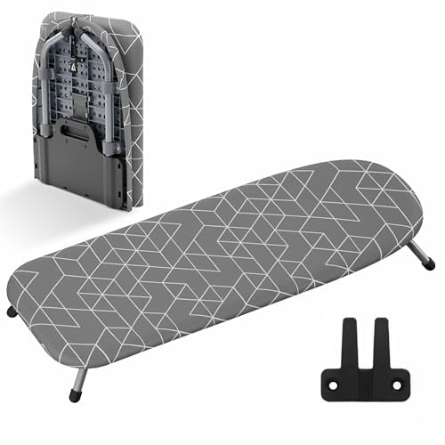 Xabitat Planche à Repasser de Table avec Support Mural | D-pli | Mini Planche à Repasser Portable pour économiser de l'espace | Petite Planche à Repasser Pliable | Gris