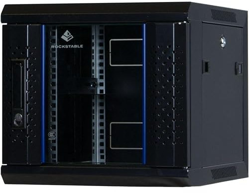 Rockstable 6HE Netzwerkschrank, Serverschrank - 10 Zoll Wandmontage - (BxTxH) 370x450x370mm mit Glastür - Schwarz - Abschließbar - Vormontiert - Traglast 60kg