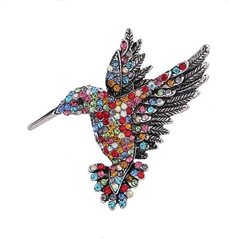 Brosche Schmuck Vogel Kolibri Strass Kristall Mehrfarbig Stahl, 5 x 4,8 cm, Edelstahl