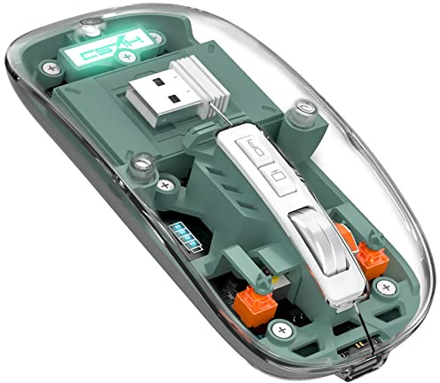 AJAZZ Mini souris légère sans fil Bluetooth 5.1 et 2,4 G, transparente, transparente, refroidissante, rechargeable, récepteur USB C, batterie LED magique pour bureau/PC/Mac/ordinateur portable/Apple