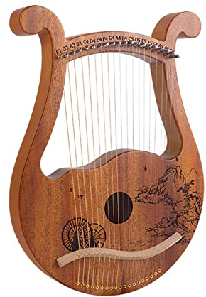 Leier Harfe, Lyre Harfe, 19 Metallsaiten Lyra, massiver Mahagoni-Holzkörper, Metallsaiten, Musikinstrument, mit Stimmschlüssel, Ersatzsaiten, bestes Geschenk