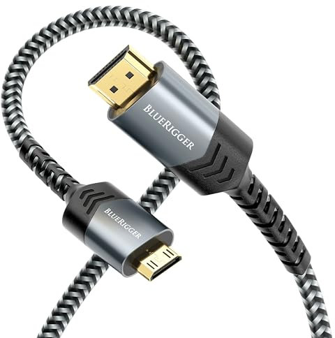 BlueRigger Mini HDMI to HDMI Cable (3M, 4K 60Hz HDR, Bidirectional High Speed HDMI 2.0 Cord, Audio Return) - Compatible with DSLR Camera, Camcorder, Graphics/Video Card, Raspberry Pi Zero W