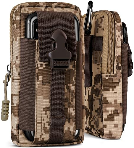 ONEFLOW Survival Case für Fairphone 5 Handy Gürteltasche aus Nylon mit Karabiner, Taktische EDC Tasche mit Gürtel Halterung, Etui Handyhülle Outdoor Handytasche, Camo Braun