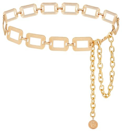 LIMHOO Metall Taille Ketten für Mode Damen Körper Gürtel Kette Gürtel für Kleid Vest Jeans (Quadratisch Gold Klein)