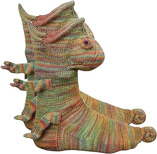 DEYROS Stricken Sie süße Hai-Socken-3D-Alligator-Socken-Strick-Tier-Krokodil-Socken - Gestrickte Tier-Socken - Winterwarme dicke Krokodil-Bodensocken - Unisex (D)