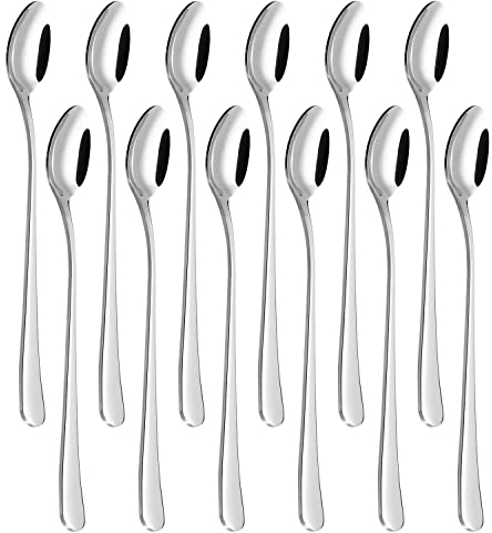 Vinsani Long Handle Latte Spoons, Set of 12 Stainless Steel Spoons Coffee Tea Dessert Silverware Ideal for Latte Coffee, Espresso, Hot Chocolate, Desserts & Ice Cream– 20cm / 7.8 inch (Silver)