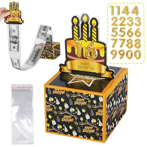 Geburtstagsgeld-Ziehbox, Spardose für Geldgeschenk, eine lustige Art, Geldgeschenke an enge Familie und Freunde an ihren Geburtstagen zu geben (Schwarzgold)