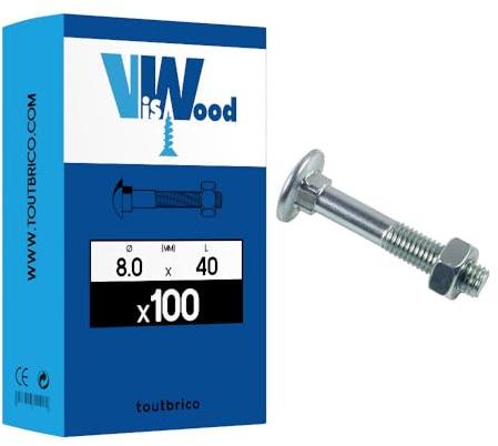 100 boulons TRCC 8 X 40mm zingué - Viswood